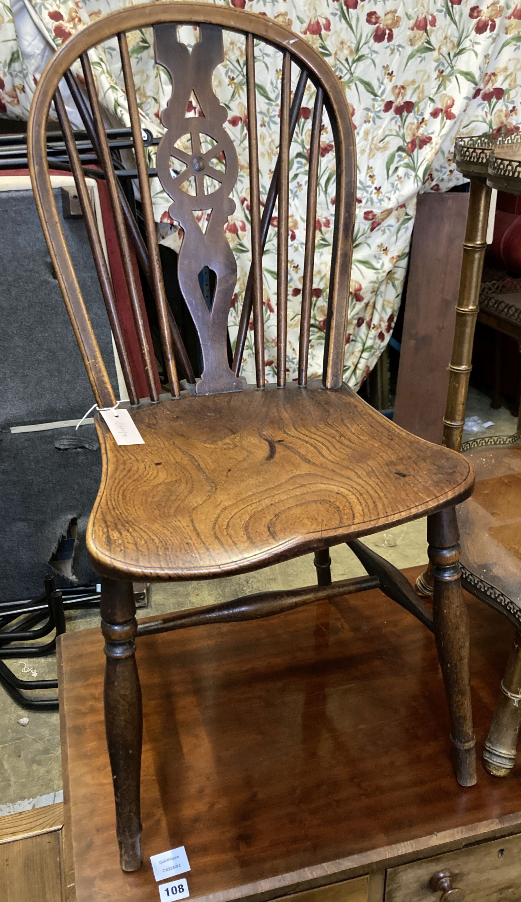 A 19th century ash and elm Windsor dining chair
